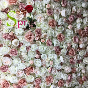 SPR Dekorativa Rulla Upp konstsilke Rose Blomma Wall Bakgrund Panel För Bröllop Dekoration