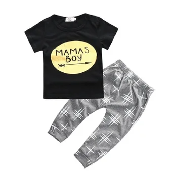Spädbarn Kläder Satt Pojke Baby Kläder Uppsättning Kort Ärm T-Shirt Byxor Uppsättning Av 2 Bomull Brev Ins Stil K1
