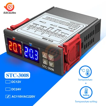 STC-3008 Dual Digital temperaturregulator Två reläutgång 12V 24V till 220V Termoregulator Termostat Med Värmare Svalare STC3008