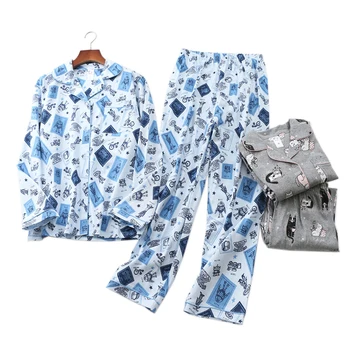 Stickad bomull kvinnor pyjamas set Höst vinter Korea Casual sleepwear kvinnor hemmakläder sexiga pijamas mujer