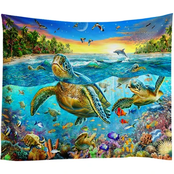 Stor Sköldpadda Väv Vägg Mattor Hänger Ocean Dekorativa Mandala Väv Stranden Omfattar Boho Yoga Picknick Mat Handduk 230x150