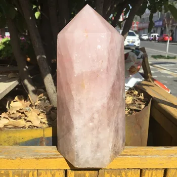 Stora Naturliga rosenkvarts Punkt Helande Crystal Stone Rosa crystal tower för heminredning Ädelsten