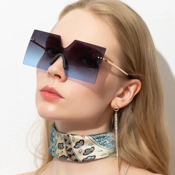 Stora Ramar Solglasögon Mode Designer Kvinna Män Överdimensionerade Fyrkantiga Solglasögon Lutning Blå, Bruna Nyanser Lunette De Soleil