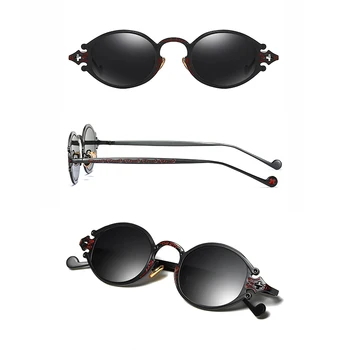 Street Fashion SteamPunk Solglasögon Män Kvinnor Runda Metall Retro solglasögon Snygg Rista Mönster Design Nyanser Oculos de Sol