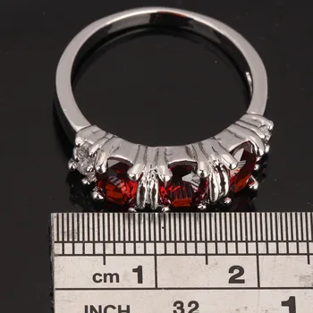 Strålande Multigems Röda Garnet Solitaire Fest Jewelrys Silverpläterad Argent Stil Ring Storlek S0769