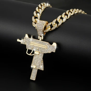 Submachine Gun Mode Kuba kedja Hänge Män Iced Out Crystal Guld/Silver Färg Charm Halsband Hip Hop Smycken Kubanska Halsband