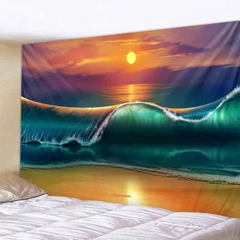 Sunset ocean wave landskap väv hippie bohemian väggdekoration väv sovrum dekoration väv