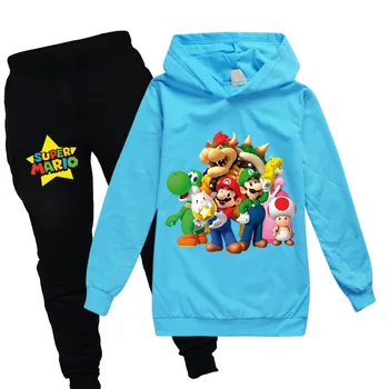 Super Mario 2020 Nya Våren Hösten Pojkar Träningsoverall långärmad T-shirt Track Pants Barn Kläder Spädbarn Set Sport som Passar