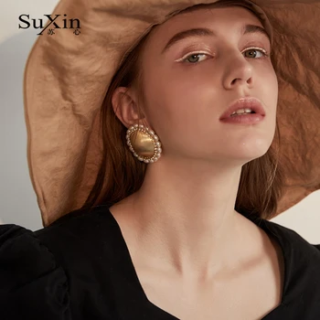 SuXin örhängen 2020 ny enkel retro tofs runda örhängen för kvinnor lång sektion konstgjord pärla hängande örhängen eller smycken