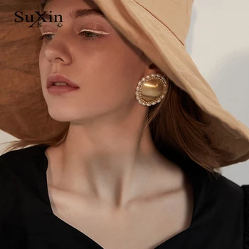 SuXin örhängen 2020 ny enkel retro tofs runda örhängen för kvinnor lång sektion konstgjord pärla hängande örhängen eller smycken