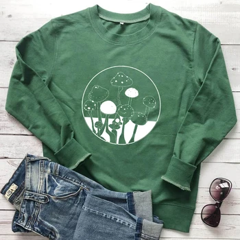 Svamp Bomull Tröja Estetiska Botaniska Natur Pullovrar Kvinnor Vintage Grafisk Grunge Art Sweatshirts