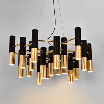 Svart och guld metall aluminium rör ljuskrona lampa Italien modern design suspension ljus för restaurang