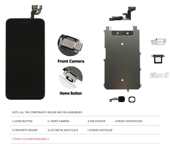 Svart-Vit Display för iPhone 6S Plus 6SP Full Uppsättning LCD-Skärmen Pantalla Montering 3D Touch Digitizer Ersätter+Främre Kamera