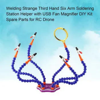 Svetsning Konstigt Tredje Hand Sex Arm Lödning Station Hjälpare med USB-Fläkt Förstoringsglas DIY-Kit Reservdelar för RC Drone Modell Acc-er