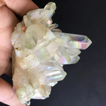 Sällsynta gula lågor aura titan, quartz crystal kluster rainbow preparatet reiki healing
