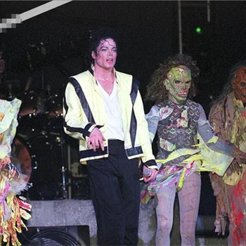Sällsynta MJ Michael Jackson Thriller ljusgrön Öppna PU Läder Jacka På Konsert Prestandaoptimering XXS-4XL