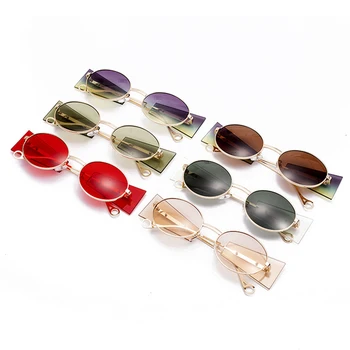 SÅ&EI Mode Oval Steampunk Solglasögon för Kvinnor Lyxigt Varumärke Designer Retro Rund Punk Kvinnliga solglasögon Nyanser UV400 Män Glasögon
