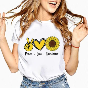 Söt Älskar utskrift T-Shirt För Kvinnor i Plus Size Xs-xl Casual Mode Vintage Estetiska Grunge Sommar T-shirt