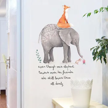 Söta Djur Fox Elefant Tecknat väggdekaler barnrum Inredning Sovrum Vardagsrum Bakgrund Dekoration väggdekaler