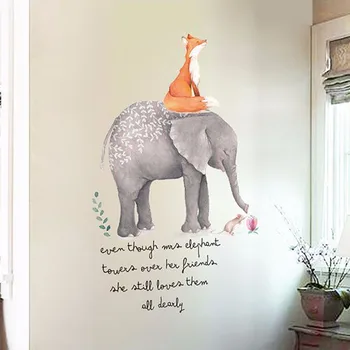 Söta Djur Fox Elefant Tecknat väggdekaler barnrum Inredning Sovrum Vardagsrum Bakgrund Dekoration väggdekaler