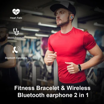 T90 Fitness Armband Trådlös Bluetooth-Hörlur 2-I-1 Bluetooth-5.0 Chip IP67 Vattentät Sport Smart Klocka för Apple Android
