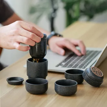 TANGPIN svart porslin keramik tekanna med 4 koppar kaffe sätter bärbar resor te innehåller muggar