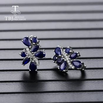 TBJ,naturlig safir uppsättning smycken Ringar och örhängen-blomma design 925 silver lämpar sig för kvinnor bröllop eller jubileum fin present