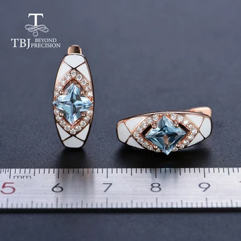 TBJ,ny design himlen blå topas örhänge naturliga square 6,0 mm ädelsten i 925 sterling silver fina smycken för kvinnor som gift box