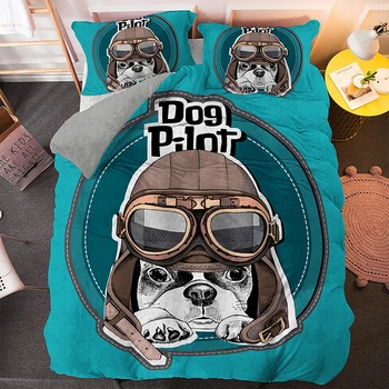 Tecknad Mops Påslakan Söt Hund 3D Beding Sätter Lyx 2/3st Enda Twin Drottning King Size Bed Set Drop Shipping