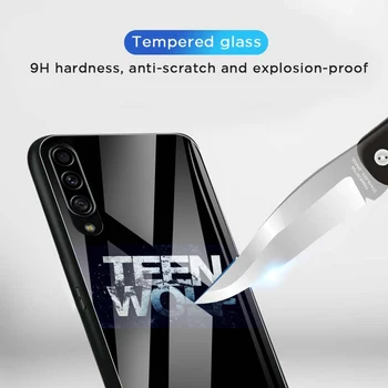 Teen Wolf Härdat Glas Telefon Case för Samsung A50 A51 A70 A71 A91 A10 Funda för M21 M31 M51 Cover Skal Skal Capa Lyx Väska