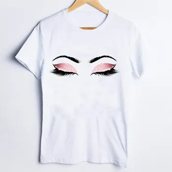 Tees för Kvinnor Print Krona Öga Ansikte Gör Upp Akvarell av 90-talet Mode Damer T Shirt Kläder Dam Tops, Kläder för Kvinnliga T-Shirt