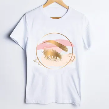 Tees för Kvinnor Print Krona Öga Ansikte Gör Upp Akvarell av 90-talet Mode Damer T Shirt Kläder Dam Tops, Kläder för Kvinnliga T-Shirt