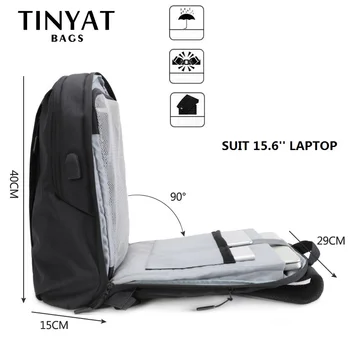 TINYAT Mens laptop backpack-USB för 15,6 tums Man backpack Väska 90c öppen Verksamhet Axel ryggsäck Manliga Ryggsäck Resa Mochila