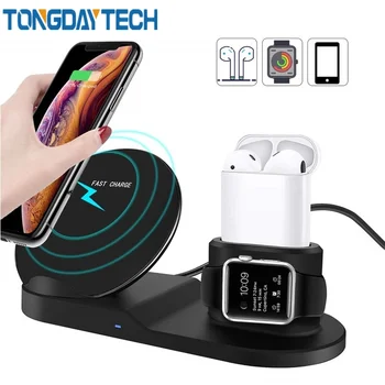 Tongdaytech 10W Trådlösa Qi-Laddare för iPhone X 8 11 Pro Max 3 i 1 Telefon Snabb Laddning Docka För Apple Airpods Titta 5 4 3 2 1