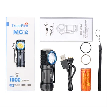 Top Försäljning TrustFire MC12 Mini Ficklampa Laddningsbart Batteri Strålkastare 1000LM CREE XP-L HI LED-Strålkastare Vattentät Camping