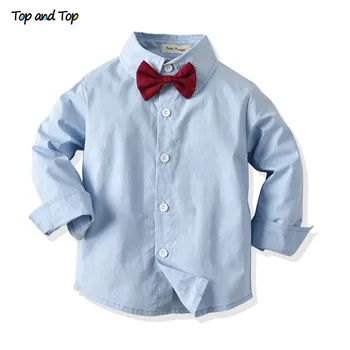 Top och Top Fashion Kids Baby Boys Gentleman Kläder Knappen Ner Fluga Shirt Topp+Hängslen Byxor 2st Barn Avslappnade Kostym