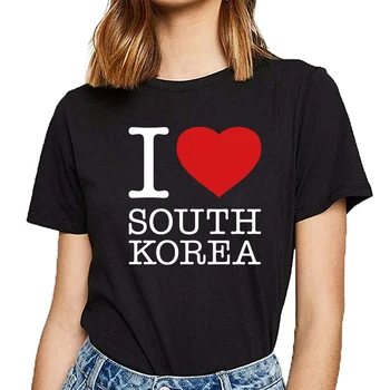 Toppar T Shirt Kvinnor jag älskar sydkorea Kawaii Inskriptioner Bomull Kvinnliga Tshirt
