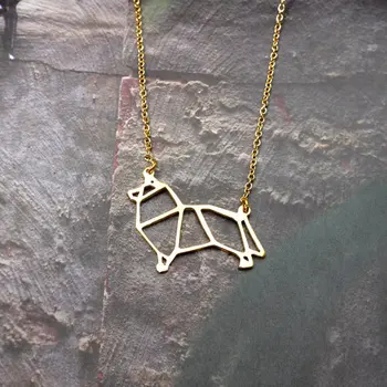 Trendiga Guld Silver Färg Sheltie Sheepdog Halsband Kvinnor Origami Uttalande Sällskapsdjur Smycken Hänge