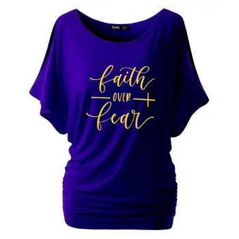 Tro Över Rädslan T-shirt Kvinnor Bat ärm Mode Inspirerat Religiösa Kristna Kyrkan Toppar Tees