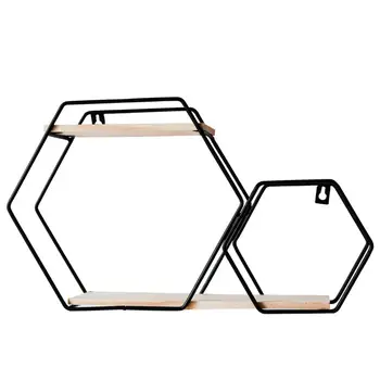 Trä Hylla Dubbel Hexagon Lagring Rack För Hem Väggdekoration