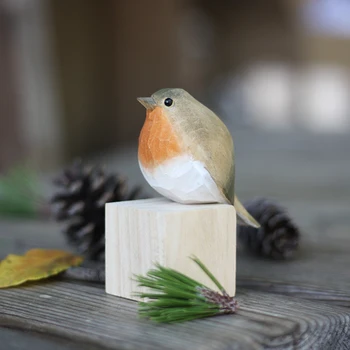 Träsnideri ornament Nordisk stil Lite fet fågel Handgjorda Robin fågel heminredning, hantverk