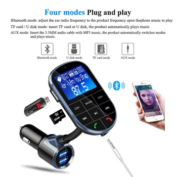 Trådlös HandsFree Bluetooth FM-Sändare + AUX-Modulator bilmonteringssatsen MP3-Spelare TF SD-LCD-Skärm Dual USB Car Charger