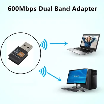 Trådlös USB Wi-fi Adapter Mini Trådlösa nätverkskort Mottagare 2,4 GHz / 5 ghz 600Mbps WiFi-Antenn med Dubbla Band 802.11 b/n/g/ac