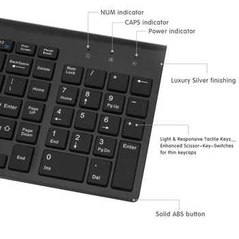 Trådlöst Tangentbord och Mus 2.4 GHz Ultra Tunn fullstort Tangentbord för Bärbara PC Desktop Office Hög Kvalitet Tillbehör