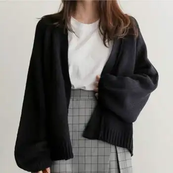 Tröja kofta kvinnor 2020 nya koreanska lös tröja women ' s coat enfärgad stickad jacka kvinnor casual cardigan
