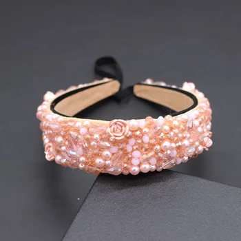 Tung industri transparent kristall partiklar rosa porslin blomma enkel dans show catwalk temperament pannband 860