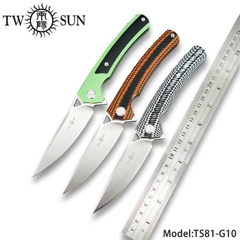 TWOSUN d2 folding Pocket Knife flipper knivar taktiska jaktkniv överlevnad offentlig verktyg EDC Kullager Snabbt Öppna g10 TS81
