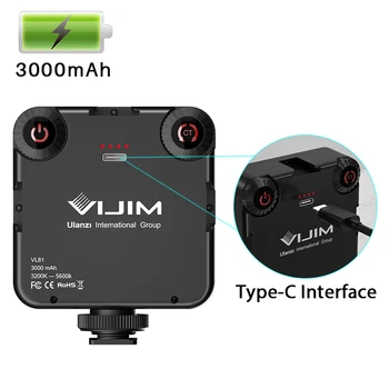 Ulanzi VL81 3200k-5600K 850LM 6.5 W Dimbar Mini LED Video Light Smartphone SLR-Kamera Uppladdningsbara Vlog Fylla Ljus