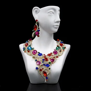Underbara Kristall Brudkläder Smycken Set för Kvinnor Eller Fest Afrikanska Bröllop Klänning Överdrivna Brud Halsband och Örhänge Set