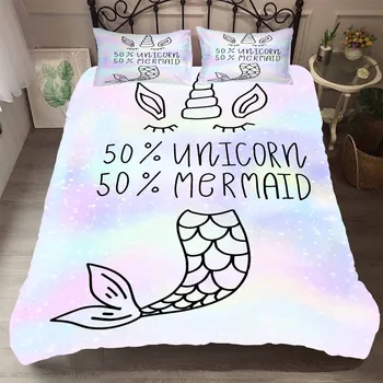 Unicorn Mermaid Princess Bädd Set Home Täcke Sängkläder Uppsättningar Flicka Vinter Överkast, Örngott Enda Dubbelsäng Queen Size Påslakan